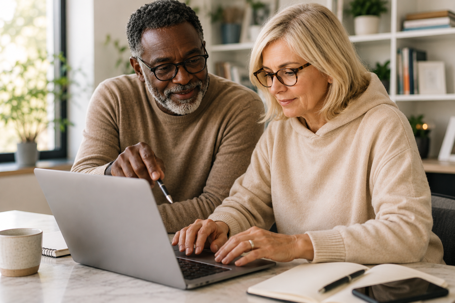 Older couple using laptop together